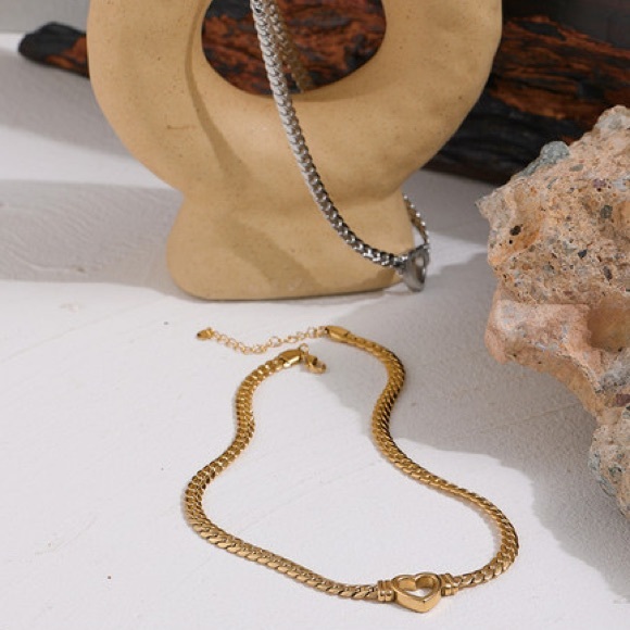 NEW 18k Gold Stainless Steel Heart Choker Necklace Chunky Style Cuban Chain - Picture 3 of 7